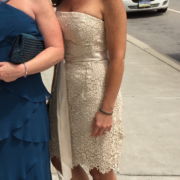 Adrianna Papell Strapless Cream Lace Dress - Picture 3 of 7